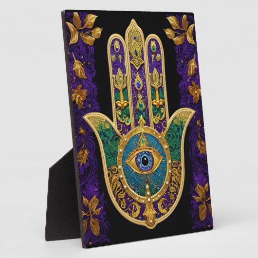 Plaque Photo Mardi Gras Gold violet vert Hamsas Art (Côté)