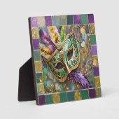 Plaque Photo Mardi Gras Masque de plumes vert et doré (Recto)