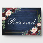 Plaque Photo Mariage Bleu Bois Bourgogne Réservé 5x7 Tableau (Devant)