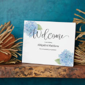 Plaque Photo Mariage d'accueil Aquarelle bleu Hydrangea (Côté)