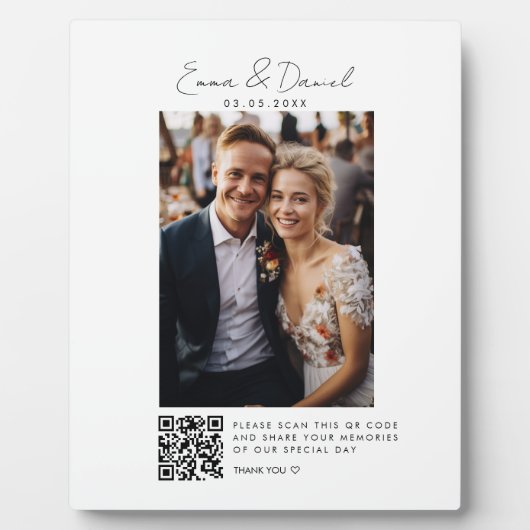 Plaque Photo Mariage de code QR photo (Devant)