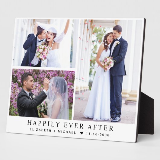 Plaque Photo Mariage élégant de jeunes mariés 3 Photo Collage (Côté)