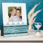 Plaque Photo Mariage Engagé Chic Chevron Moderne Personnalisé (Côté)