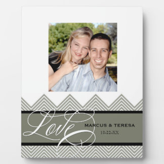 Plaque Photo Mariage Engagé Chic Chevron Moderne Personnalisé