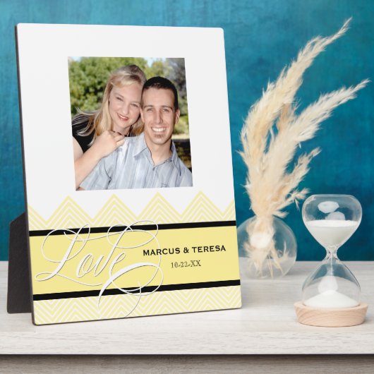 Plaque Photo Mariage Engagé Chic Chevron Moderne Personnalisé (Côté)