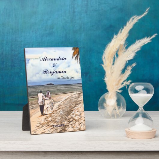 Plaque Photo Mariage mariée Groom Tropical Palm Merci personnal (Côté)