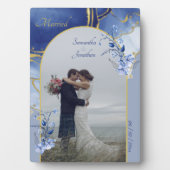 Plaque Photo Mariage moderne en marbre bleu Aqua (Devant)