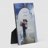 Plaque Photo Mariage moderne en marbre bleu Aqua (Côté)