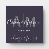 Plaque Photo Mariage moderne gris et bleu Monogramme Keepsaké (Devant)