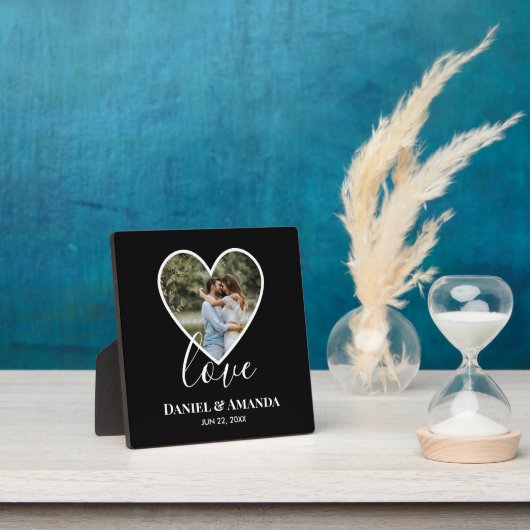 Plaque Photo Mariage Photo Black Heart Frame Moderne Calligraph (Insitu)