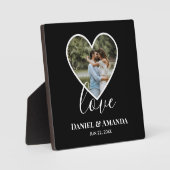 Plaque Photo Mariage Photo Black Heart Frame Moderne Calligraph (Recto)