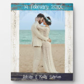 Plaque Photo Mariage photo en bois bleu rustique (Devant)
