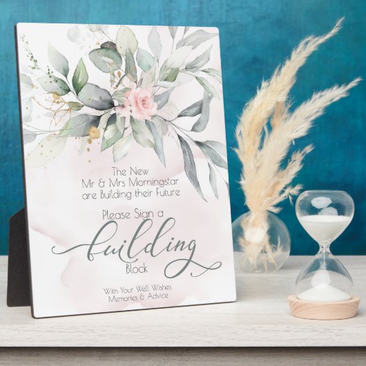 Plaque Photo Mariage | Rose d'aquarelle rose BOHO Bloc de const (Côté)