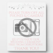 Plaque Photo Mariage rose et gris Pas de téléphone ni de caméra (Devant)