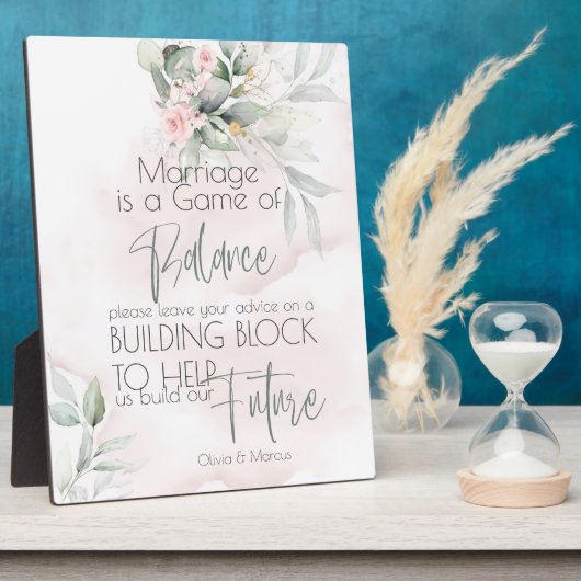 Plaque Photo Mariage | Rose rose et feuillage vert pâle (Côté)