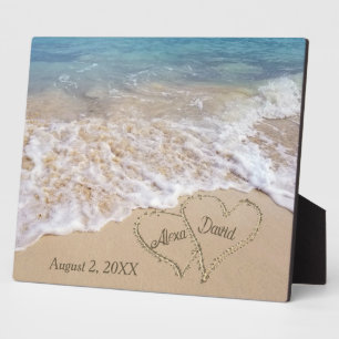 Plaque Photo Mariage sur la plage avec coeurs et noms des jeune