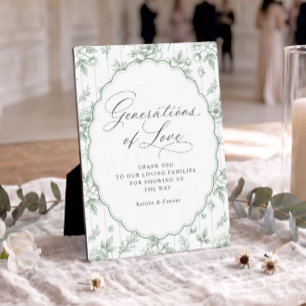 Plaque Photo Mariage Vert Sauge Générations d'Amour Vintage