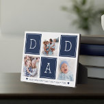 Plaque Photo Marine | DAD Custom Kids Photo Collage<br><div class="desc">Créez un doux souvenir pour un papa bien-aimé cette Fête des pères avec cette simple plaque photo design qui comprend trois de vos photos préférées Instagram, arrangé dans un montage avec alternance carrés de bleu marine épelant "Papa". Personnalisez avec les photos préférées de ses enfants, et ajoutez un message personnalisé...</div>