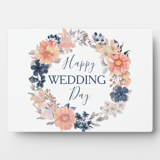 Plaque Photo Marine et Blush Floral Wreath Joyeux jour de maria (Devant)