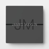 Plaque Photo Masculine élégant gris foncé Nom et monogramme (Devant)