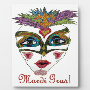Plaque Photo Masque à plumes pailleté de Mardi Gras coloré