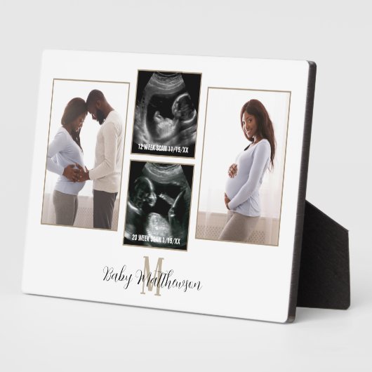 Plaque Photo Maternité 4 photo Collage Monogramme initial (Côté)