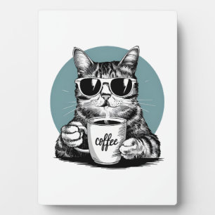 Plaque Photo Matins de chat cool - Café, lunettes de soleil & a