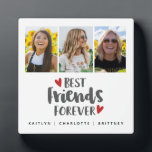 Plaque Photo Meilleur Collage photo des amis pour toujours<br><div class="desc">Un montage photo simple et moderne pour votre meilleur ami avec 3 photos et le titre Best Friends Forever avec le coeur et personnalisé avec votre propre texte. Conçu pour vous par Blackberry Boulevard.</div>