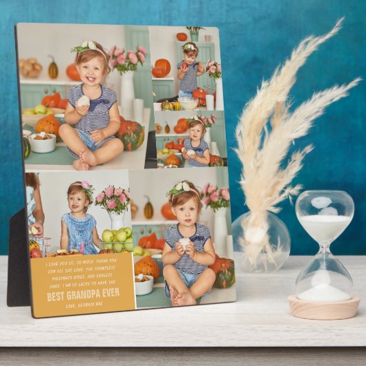 Plaque Photo Meilleur Grand-Père | Collage photo couleur bloc (Côté)