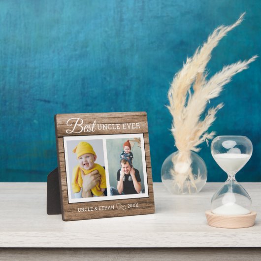 Plaque Photo Meilleur Oncle Ever 2 Photo Collage Bois rustique (Insitu)