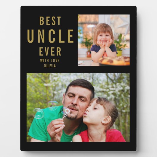 Plaque Photo Meilleur Oncle Ever 2 Photo Collage Noir Et Or (Devant)