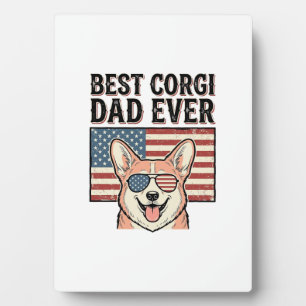 Plaque Photo Meilleur Papa Corgi Patriote Vintage T-shirt Chien