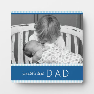 Plaque Photo Meilleur papa du monde Plaid bleu photo personnali