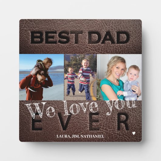Plaque Photo Meilleur papa jamais 3 photo collage Fête des père (Devant)