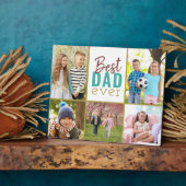 Plaque Photo Meilleur papa jamais Turquoise 5 photo Collage (Côté)