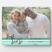 Plaque Photo Meilleur papa Moderne Script Turquoise Photo Famil (Devant)