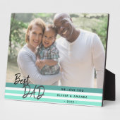 Plaque Photo Meilleur papa Moderne Script Turquoise Photo Famil (Côté)