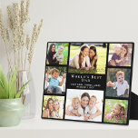 Plaque Photo Meilleur papa photo Collage noir<br><div class="desc">Donnez au meilleur père du monde une élégante plaque de collage multi-photo personnalisée qu'il chérira pendant des années. Vous pouvez personnaliser avec huit photos d'enfants, d'autres membres de la famille, des animaux de compagnie, etc, personnaliser l'expression "Meilleur Père du Monde" et comment il est adressé (papa, papa, etc.), et ajouter...</div>