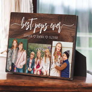 Plaque Photo Meilleur Pop Rustique en Bois Grand-Père Photo Col