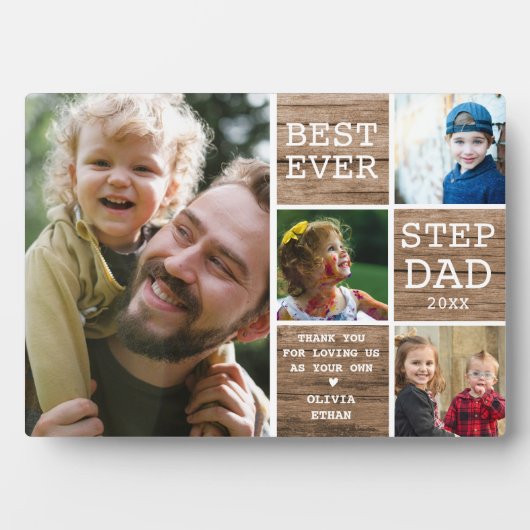 Plaque Photo Meilleure étape Papa Ever 4 Photo Collage Bois rus (Devant)