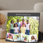 Plaque Photo Meilleure famille jamais - Collage photo personnal<br><div class="desc">Gardez votre famille proche avec cette belle plaque photo style chevalet. Le modèle pour est configuré pour vous permettre d'ajouter 5 de vos photos préférées. La photo principale sera utilisée comme arrière - plan et les 4 photos restantes seront disposées dans une bande photo en zigzag le long du fond....</div>