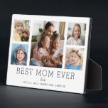 Plaque Photo Meilleure maman Ever Enfants 5-Photo Collage perso<br><div class="desc">Un design simple et propre permet à vos photos de famille de briller sur cette plaque Best Mom Ever. Une grande photographie au centre avec deux plus petites photos de chaque côté vous permet d'insérer vos propres photos facilement. Best Mom Ever est écrit ci-dessous dans une police moderne. Deux lignes...</div>