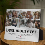 Plaque Photo Meilleure Maman Jour des Mères Photo Collage Plaqu<br><div class="desc">Plaque de la journée des mères contemporaines avec un collage photo de 12 photos de famille que vous pouvez remplacer par votre propre,  le dicton "meilleure mère jamais.",  une note de remerciement personnalisée,  un coeur rouge mignon,  et vos noms d'enfants.</div>