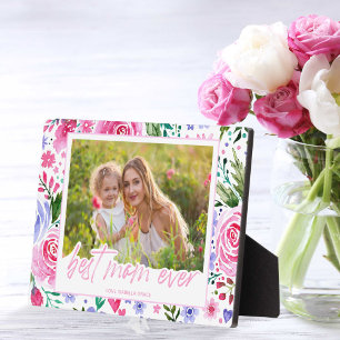 Plaque Photo Meilleure Maman Toujours Aquarelle Florale Fête de
