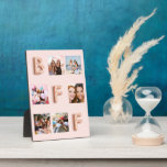 Plaque Photo Meilleures amies rose gold blush rose photo collag<br><div class="desc">Un cadeau unique pour votre meilleure amie célébrant votre vie ensemble avec un collage de 6 de vos propres photos. Un fond rose gold et blush rose féminin. Les lettres BFF sont écrites en rose gold avec une police de caractères en forme de ballon.</div>