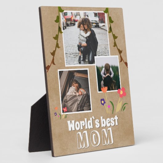 Plaque Photo Meilleures fleurs maman du monde Vieux papier 3 ph (Côté)