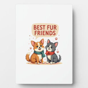 Plaque Photo Meilleurs amis en pelage vintage mignon chat et ch