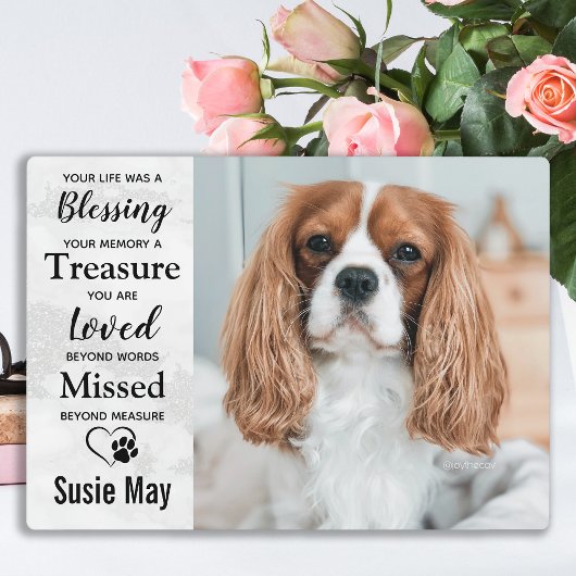 Plaque Photo Mémoire de perte d'animal de compagnie en marbre M