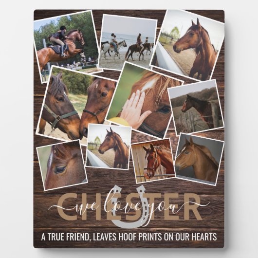 Plaque Photo Mémoire équestre en bois rustique 10 photos (Devant)