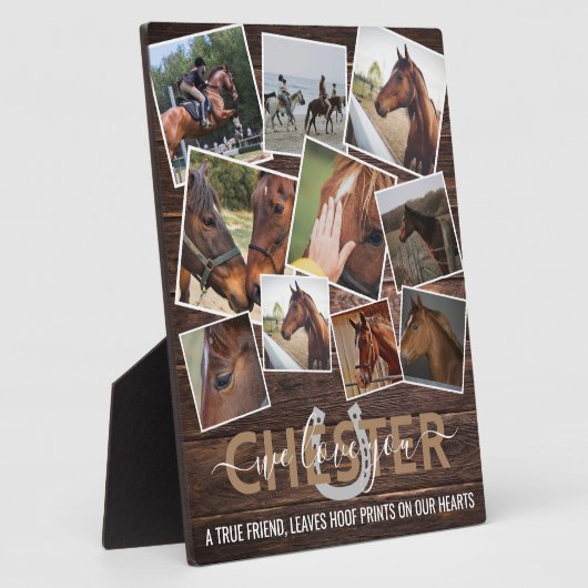 Plaque Photo Mémoire équestre en bois rustique 10 photos (Côté)
